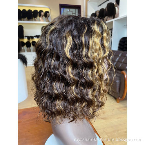 Hot Selling Short Bob Human Hair Wig Vendor 100% Brazilian Virgin Human Hair Pre Plucked Jerry Curl Bob Lace Front Wig